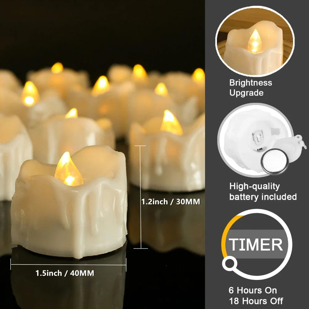 12/24Pcs Remote Flameless Votive Candles Flickering LED Tealights Realistic Battery Operated Candle for Wedding Christmas Decor