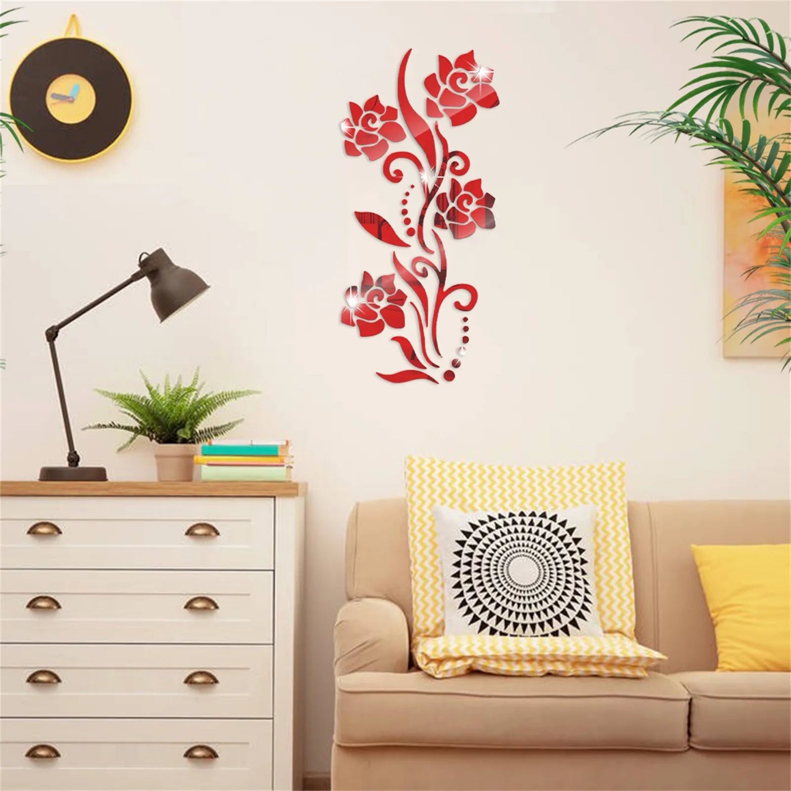 Self Adhesive Flower Mirror Wall Decals for Bedroom Living Room Bathroom Decoration Waterproof Art Rose Acrylic Wall Stickers