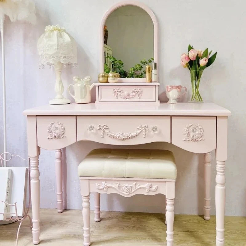 Girls Wood Modern Vanity Table Storage Mirror Drawers Luxury Bedroom Dressers Space Saving Penteadeira Quarto Furniture Home