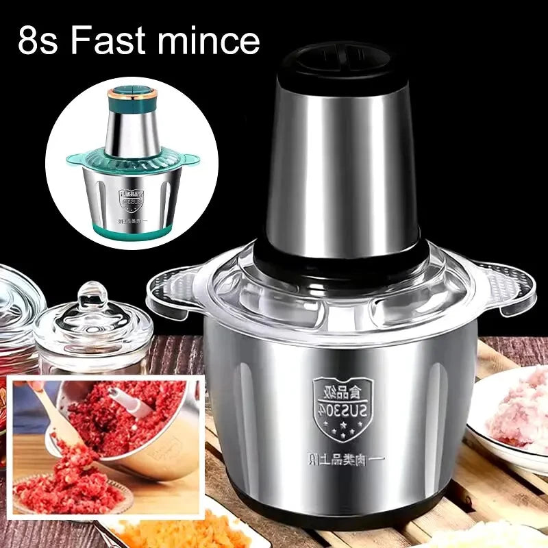 New Electric Meat Grinder Stainless Steel Food Processor Chopper Kitchen Utensils Vegetable and Fruit Chopper Household Grinder