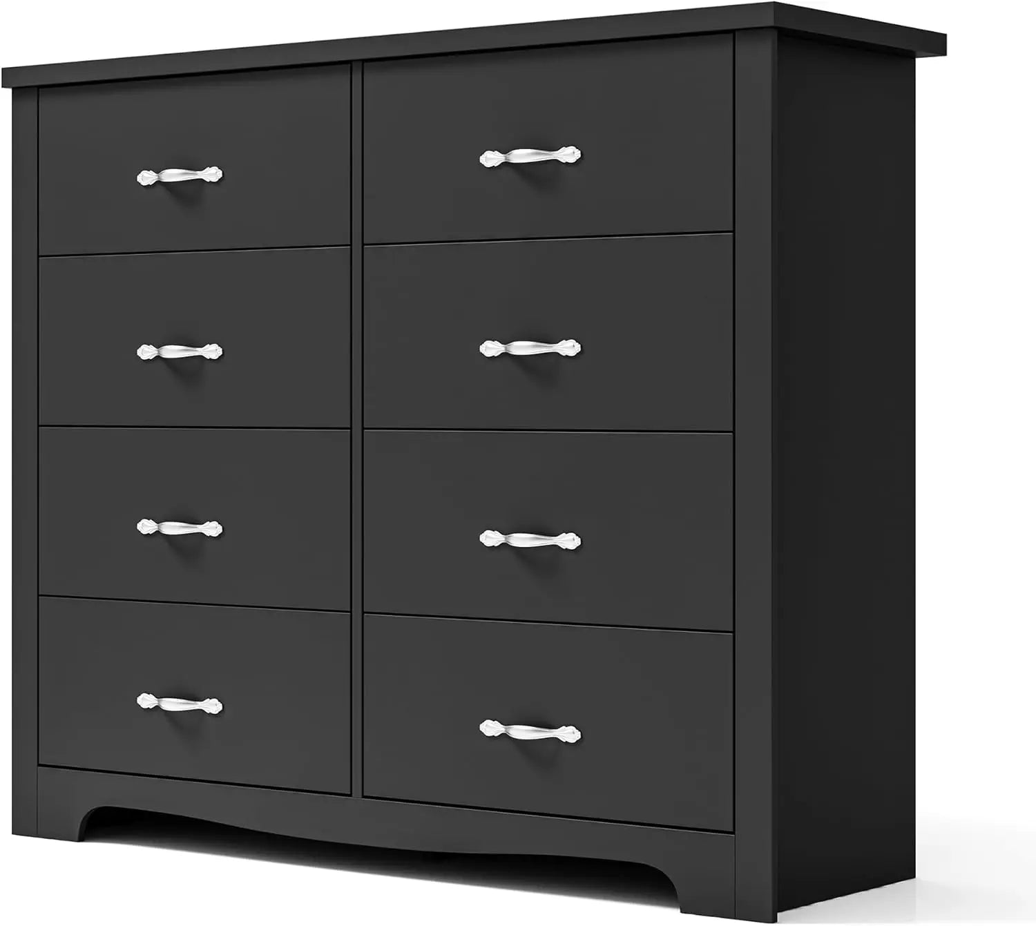 8 Drawer Double Dresser, Black Dresser For Bedroom, Modern Dresser Chest With Wide Drawers, Wood Storage Chest Of Drawers For