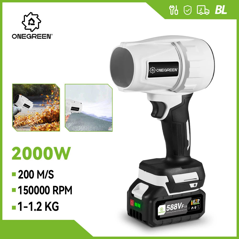 ONEVAN 2000W Brushless Cordless Electric Turbo Blowers 15000RPM Handheld Snow Dust Air Blowing Power Tool For Makita Battery Pin