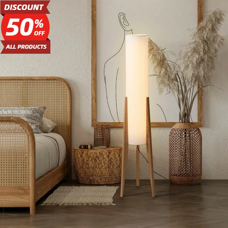 Japanese Retro Wabi-sabi Solid Wood Floor Lamp Study Hotel Art Decorative Corner Standing Lamp Bedroom Living Room Cafe E27 Lamp
