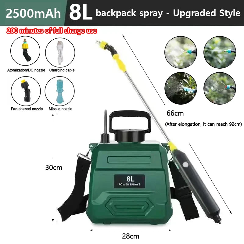 High-Pressure Agricultural Sprayer Lithium Battery 8L Backpack Pesticide Sprayer New Disinfection Irrigation Electric Sprayer