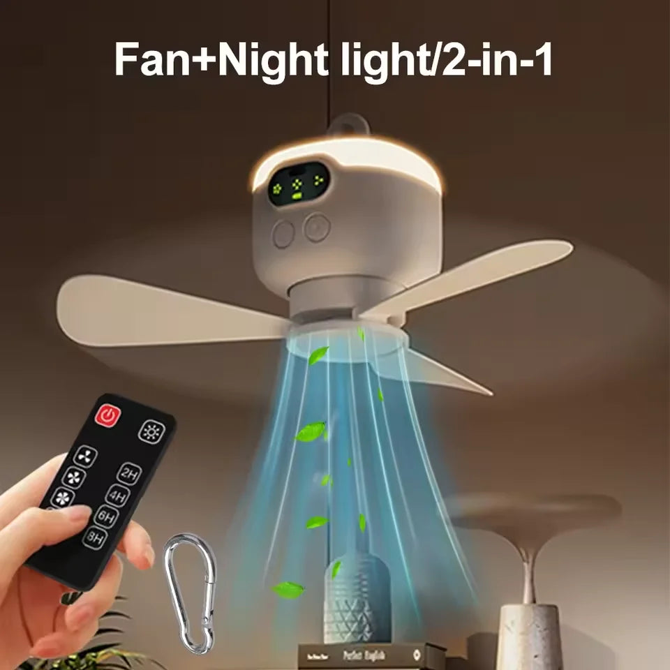 Portable Wireless Ceiling Fan Light Rechargeable Camping Fan with LED
