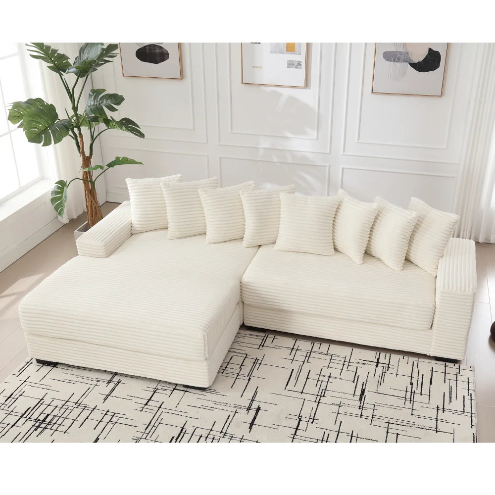 Oversized Two-Piece  Couches,  L Shaped Sofa, Corduroy, Left Chaise Daybed,with Armrests,Eight Throw Pillows,Corner Sofa