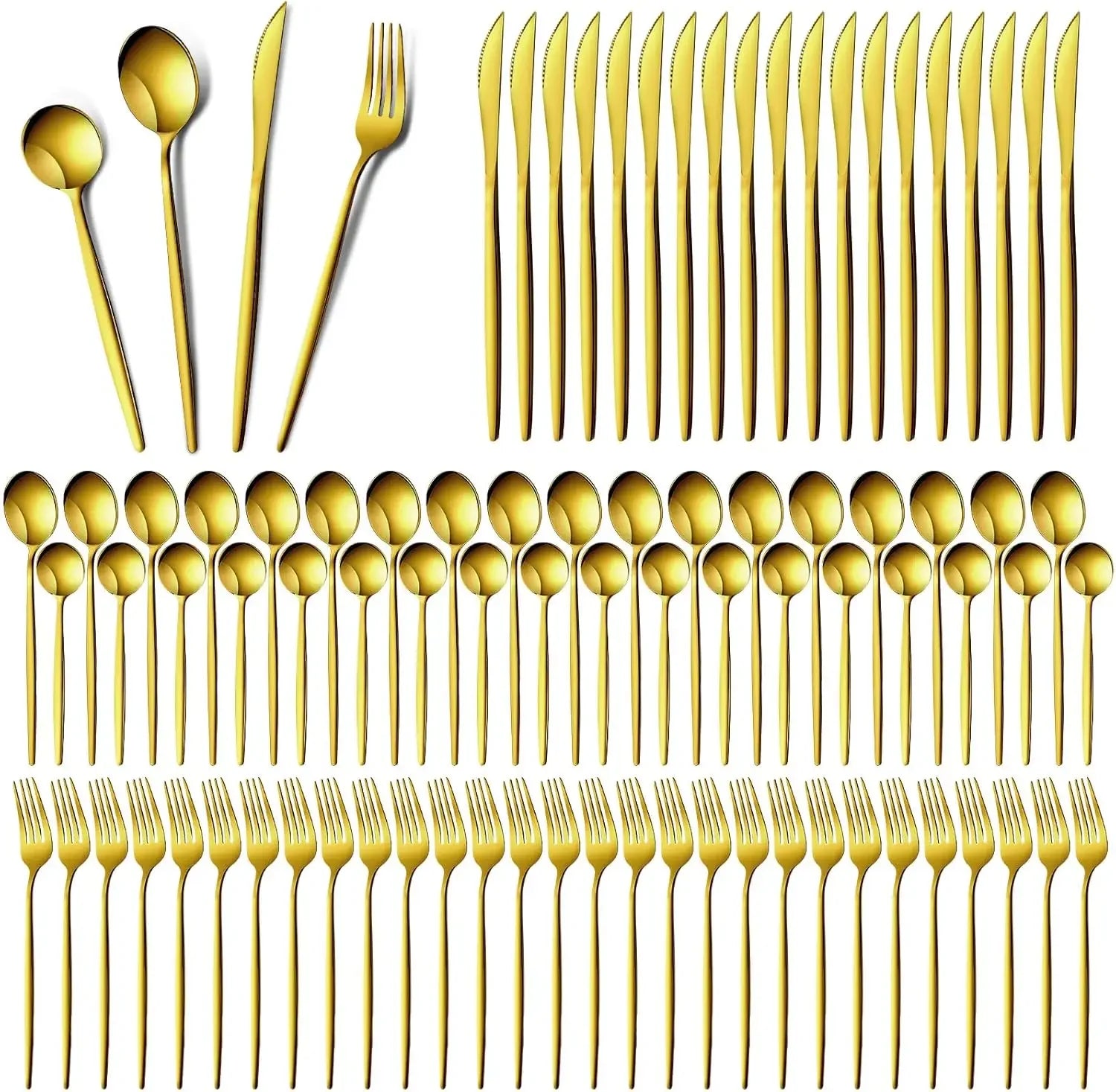 400 Pcs Gold Silverware Set with Knives Spoons and Forks Portable Stainless Steel Flatware Set Reusable Gold Utensils