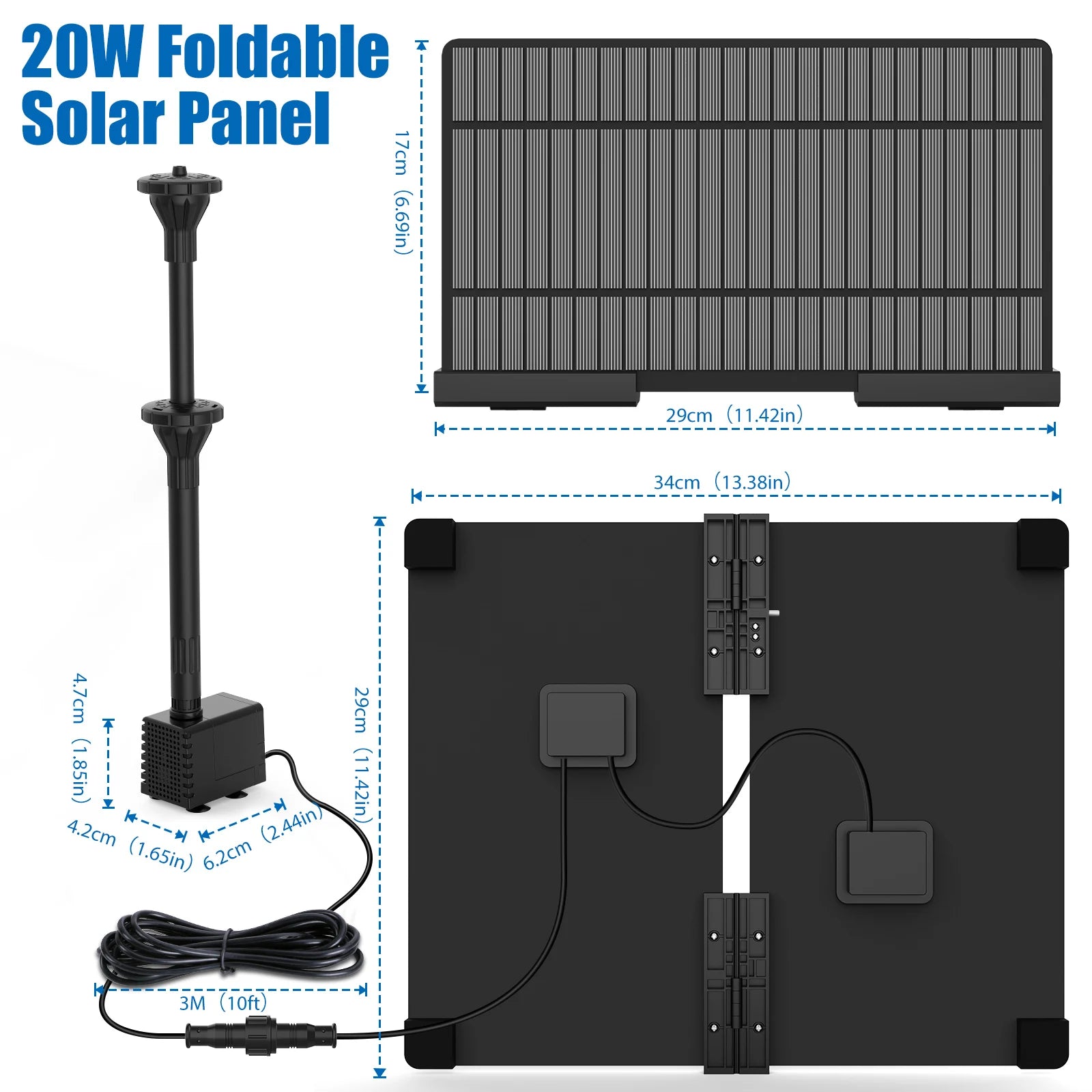 20W Solar Water Pump Kit, Solar Powered Water Fountain Pump with 6 Nozzles, Water Feature Outdoor Fountain for Bird Bath