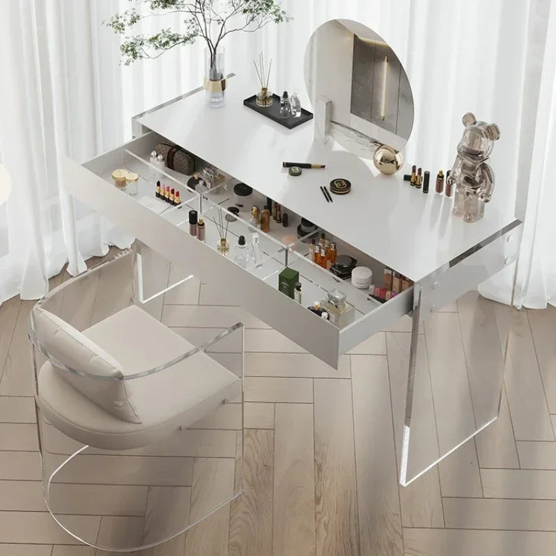 Acrylic Dressers Solid Wood Cabinet Bedroom Simple Design Modern Dressing Tables Makeup Stool With Mirror Minimalist Furniture