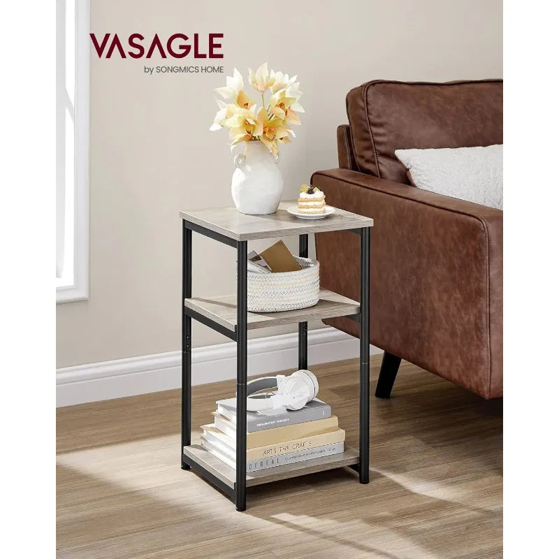Side Table, Small End Table, Tall Nightstand for Living Room, Bedroom, Office, Bathroom, Greige and Classic Black