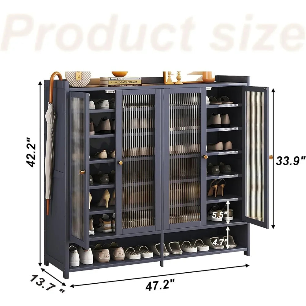 8-Tier Bamboo Shoe Cabinet – Freestanding Shoe Rack Organizer with 40-Pair Capacity, Includes Doors & Shelves for Stylish & Dur