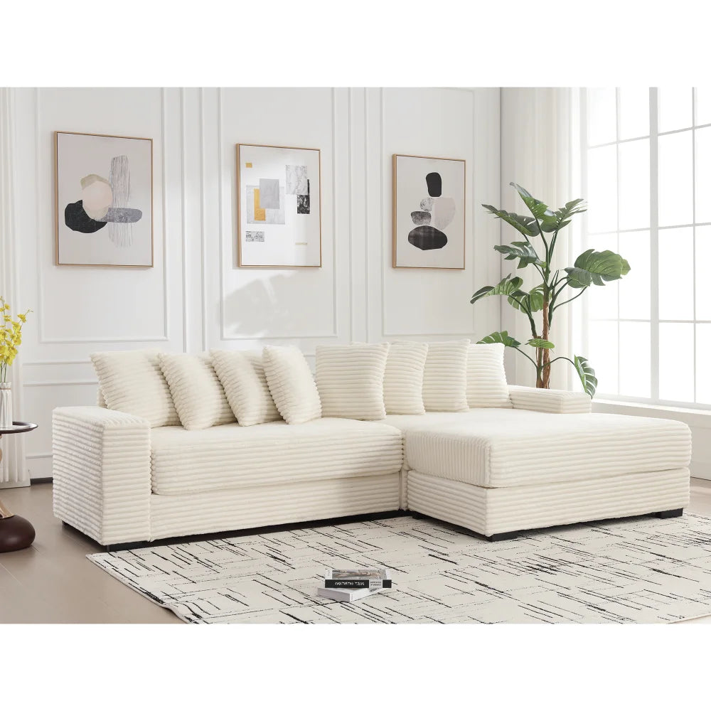 Oversized Two-Piece  Couches,  L Shaped Sofa, Corduroy, Left Chaise Daybed,with Armrests,Eight Throw Pillows,Corner Sofa