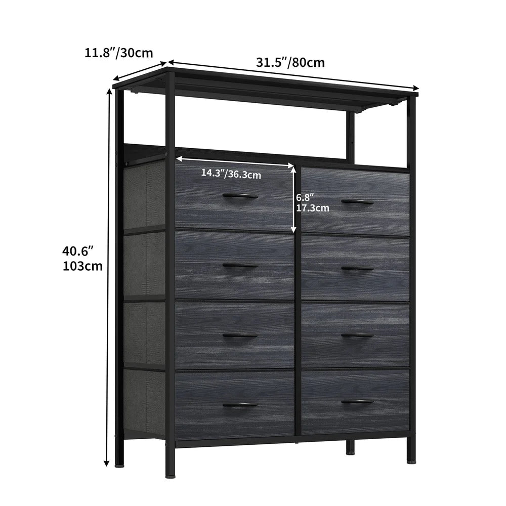 8-Drawer Fabric Dresser Steel Frame Storage Solution Clothes Accessories Easy Assembly Robust Design Wall Anchor Included