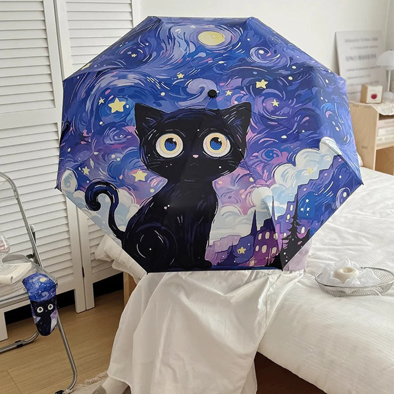 Cartoon Cat Purple Folding Umbrella Professional Sun Protection And UV Protection Umbrella Dual use of Rain and Sunny Automatic