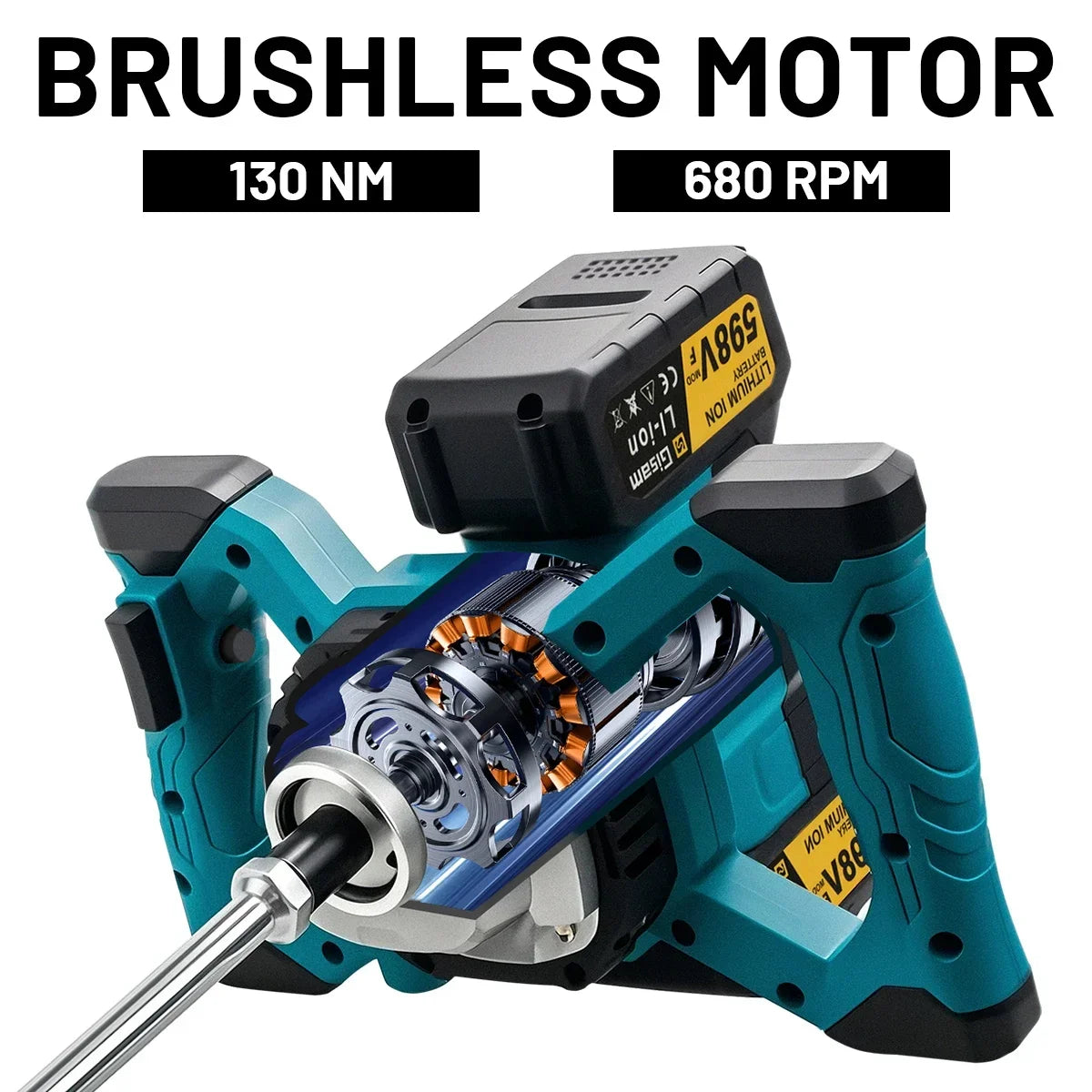 Gisam 6Speed Brushless Electric Concrete Mixer Cordless Cement Mortar Plaster Mixer Blender Paint Mix For makita 18v battery pin