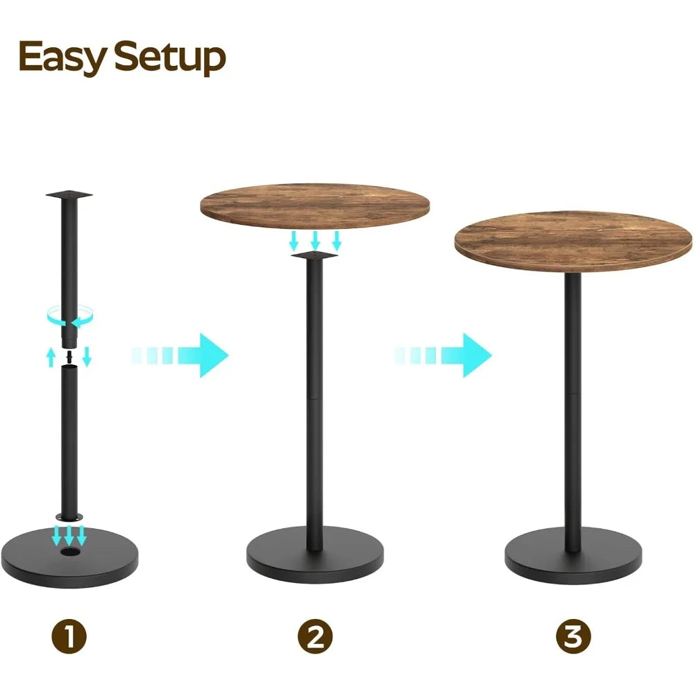 Bar Table, Round Bar Table Set of 2, Counter Height Table, Pub Cocktail Table, Metal Frame, for Bistro, Dining Room, Living Room