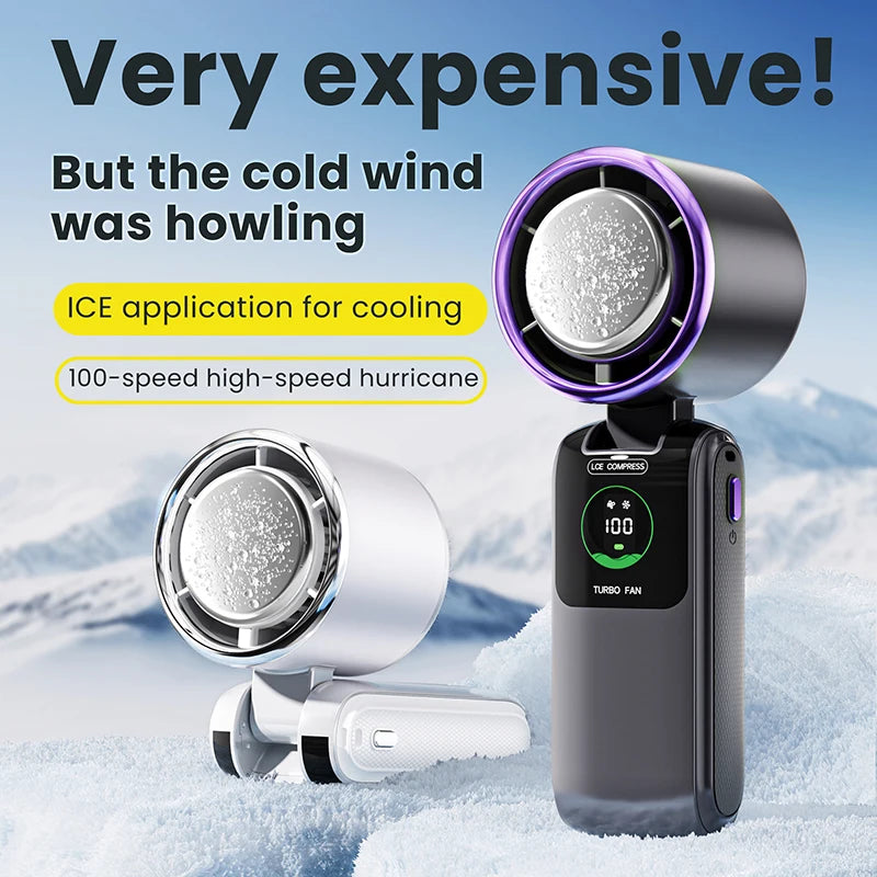 2025 New Ice Pack High Speed Handheld Eletirc Fan 100 Speed Adjustable