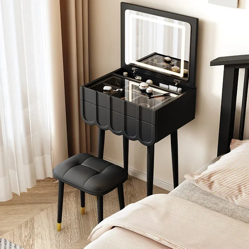 French Foldable Cover Dressing Table Simple Mini Storage Makeup Vanity Table with Mirror Modern Dressers for Bedroom Furniture