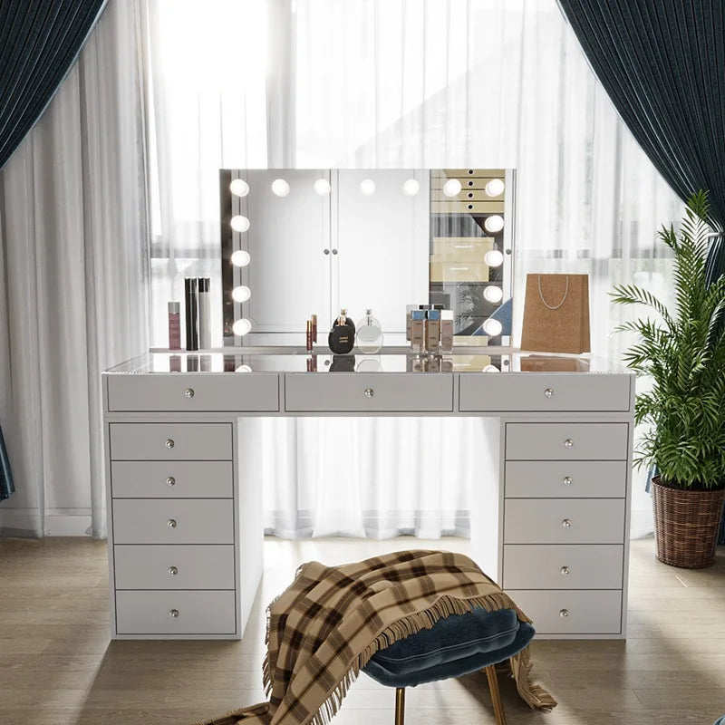 Vanity Desk with Mirror and Lights Dressing Table with Large Drawers 3 Lighting Modes Adjustable Brightness for Bedroom