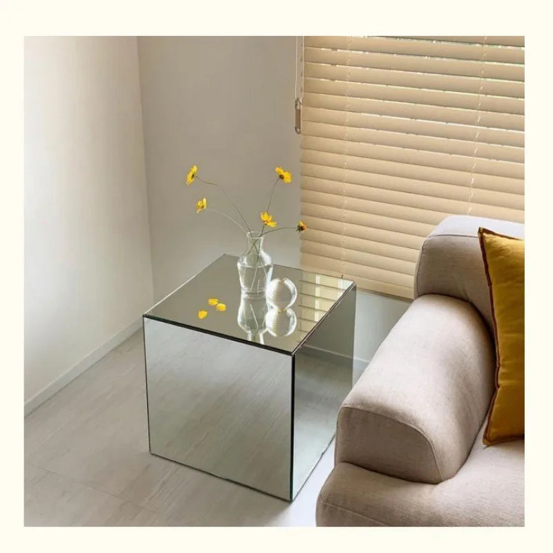 GUIG Mirror Acrylic Square Coffee Table Side Few Simple Bedside Table Decoration Window Base Aesthetic Furniture Meuble Chambre