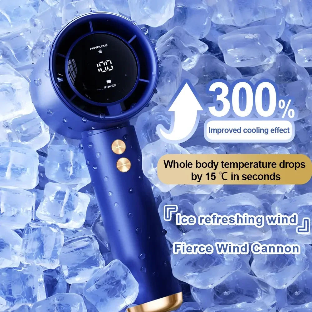 2 Pack 100-Speed Handheld Fan - USB Rechargeable Turbo Cooling with LED Display, Portable Mini Fan for Indoor/Outdoor & Office