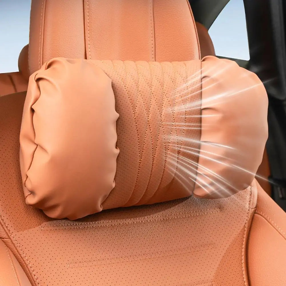 Summer Car Headrest Lumbar Nappa Leather Support Pillow Set Soft Comfortable Breathable Car Neck Pillows Car Seat Accessories