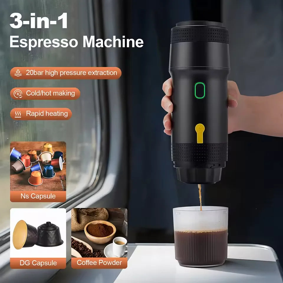 Electric Portable Coffee Machine Portable Italian Espresso Machine for Car & Home 3-in-1 Capsule Powder Travel Coffee Machine
