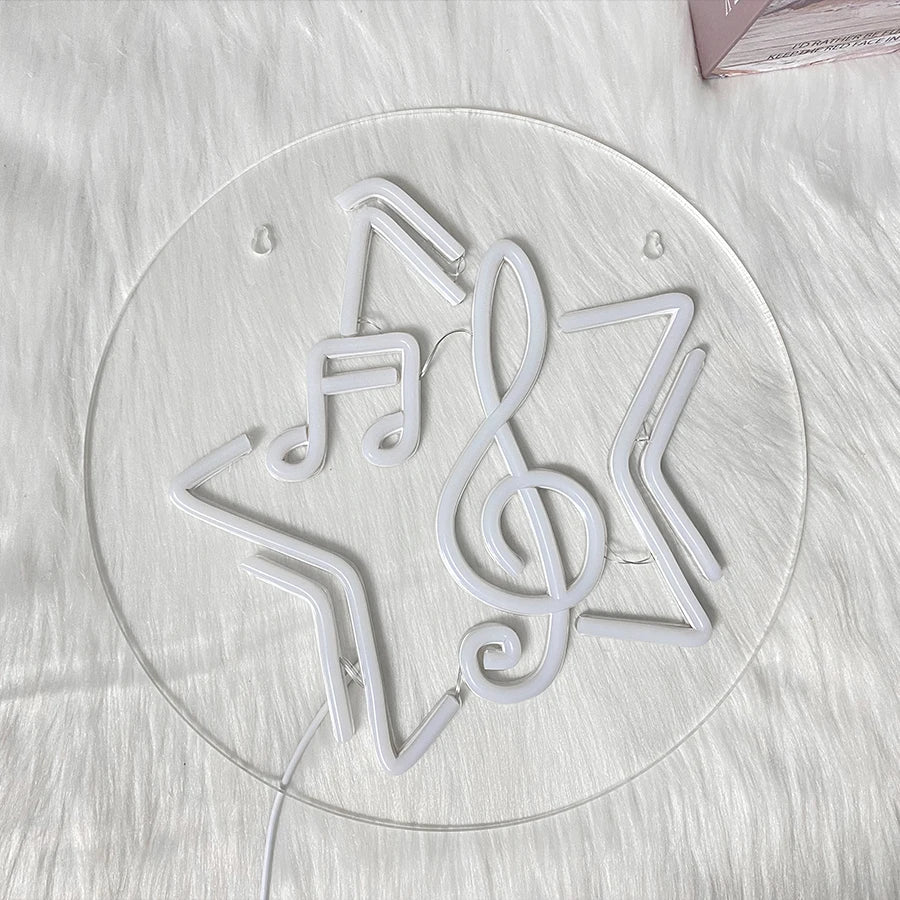 Note Neon Sign, Music Art Wall Led Sign Night Light, Usb Power Supply, Five-Pointed Star Sign, Bar, Music Room Decoration.