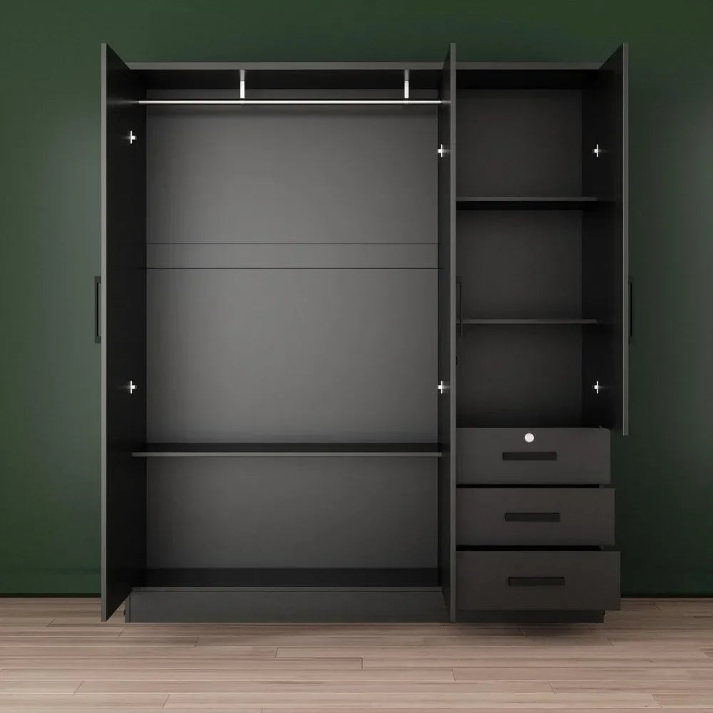 Oversized 61-inch Wardrobe Large Mirror Door Closet 3 Doors and 3 Drawers Designed for Storage, Wardrobe