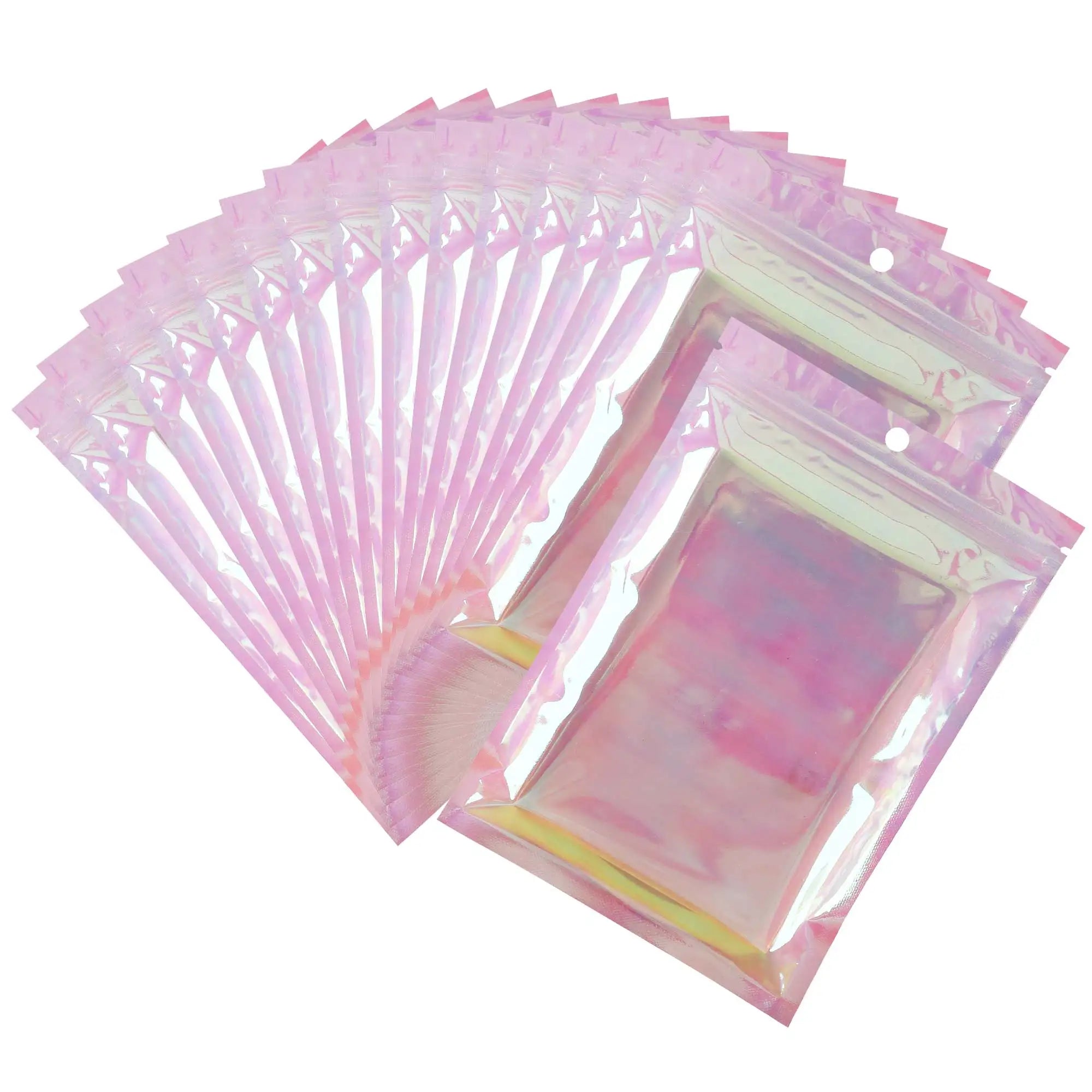 Eco-Friendly Clear Mylar Bag,Holographic Pink Plastic Storage Bag,Reusable Smell Proof Zipper Pouches,Cosmetic Organizer Pouches