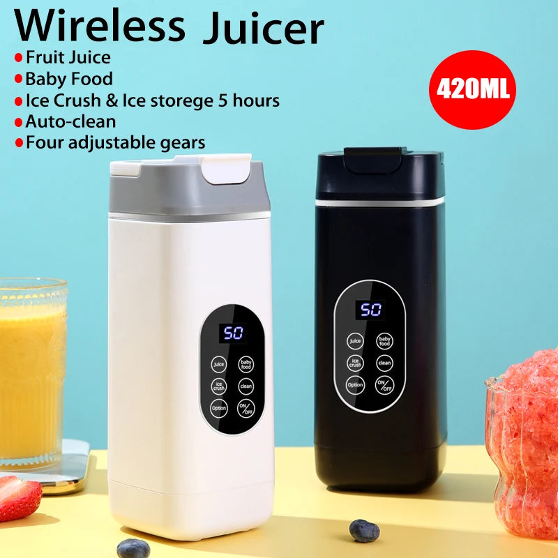 420ML Portable Juicer Blender 12 Blades Mini Juice Mixer Fruit Extractor Juice Maker Auto-Clean, Ice Crush & Ice storage cup