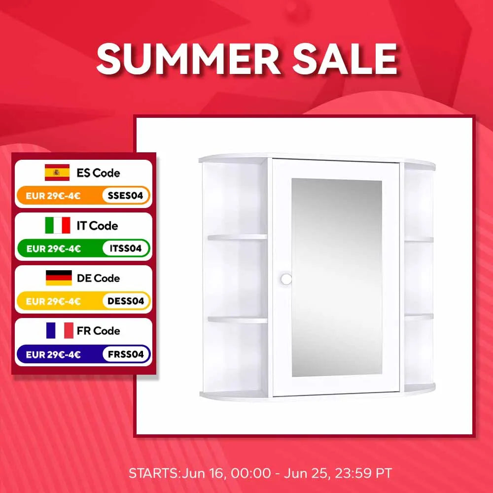 Homcom Bathroom Cabinet with Mirror with 1 Door 2 Interior Shelves 66X17X63 cm