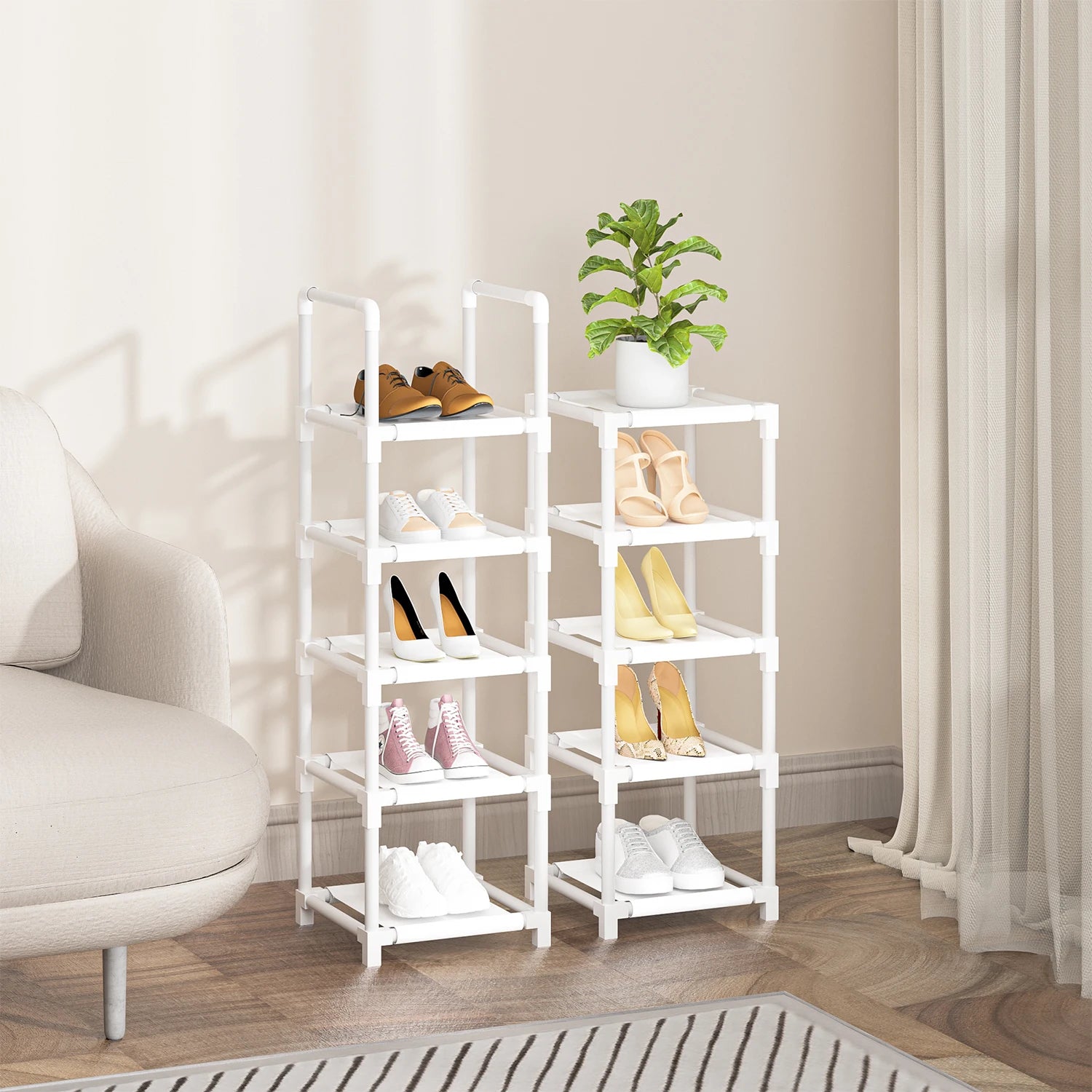 Tall Shoe Rack 10 Tiers, Sturdy Metal Space Saving Corner Shoe Rack Organizer For Closet, Entrance, Doorway, Garage, Living Room