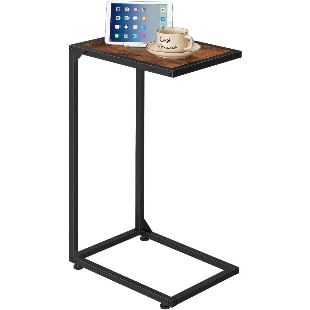 C-Shaped Mobile Coffee Table with Metal Frame and Wood Top Printer Shelf with Filing Cabinet,Industrial Design for Living Room