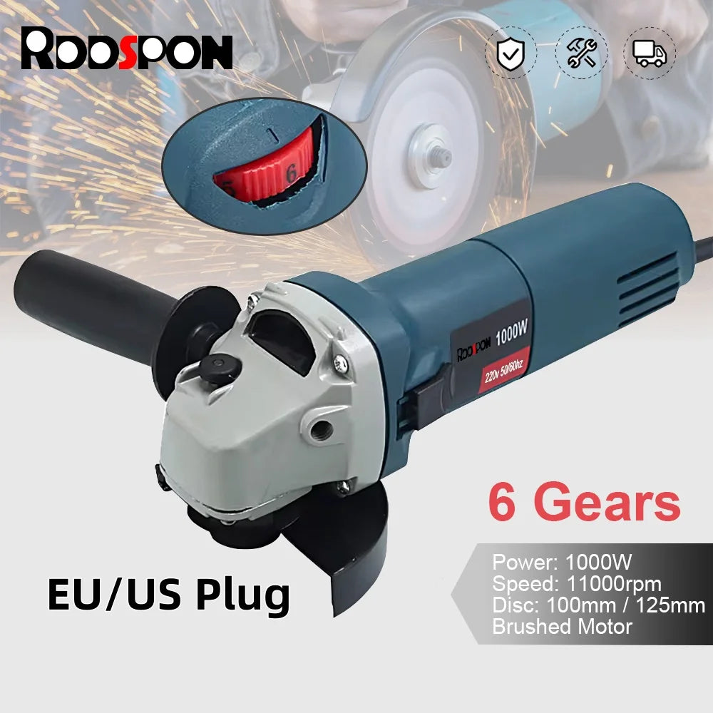 1000W Angle Grinder 6 Gears Multifunctional Handheld 100/125MM Electric Metal Grinding Cutting Machines Tools for 110V 220V Plug