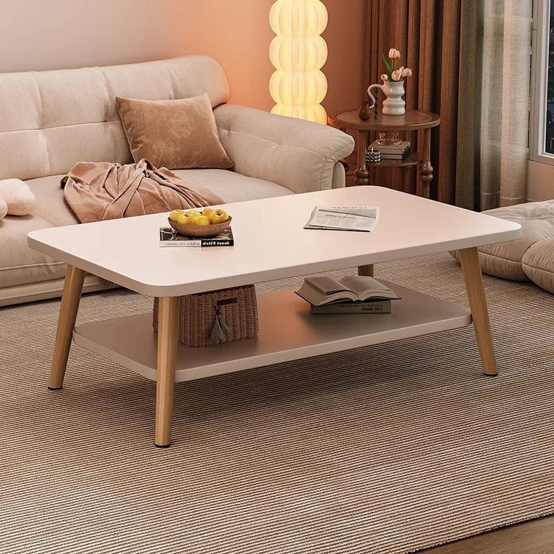Formwell 80*50cm top 2 tier simple coffee table wood sofa table for Living Room easy assembling solid wood legs