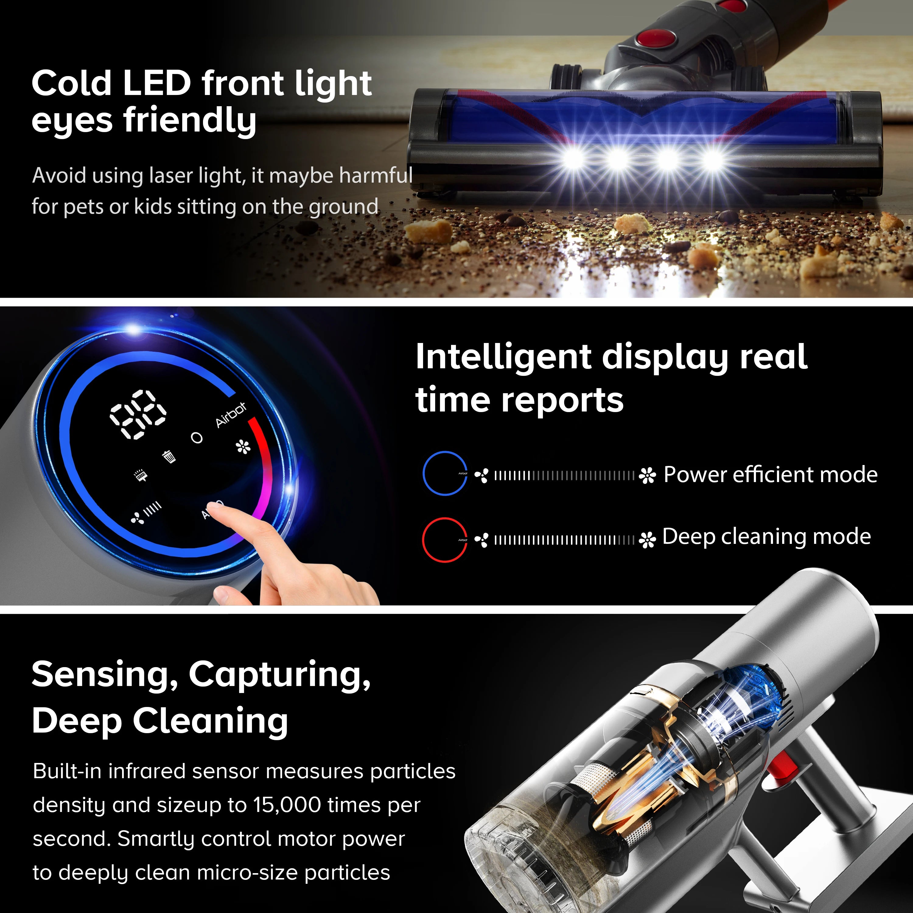 Tinsol VC101 27000PA Cordless Handheld Vacuum Cleaner Touch Screen Smart Dust Sensor Auto Speed Control for Home Bed Carpet Clea
