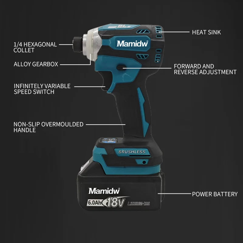Mamidw DTD171 Cordless Impact Driver 18v Brushless Electric Drill Screwdriver Wood/olt/T-Mode Power Tools For Makita Battery PIN
