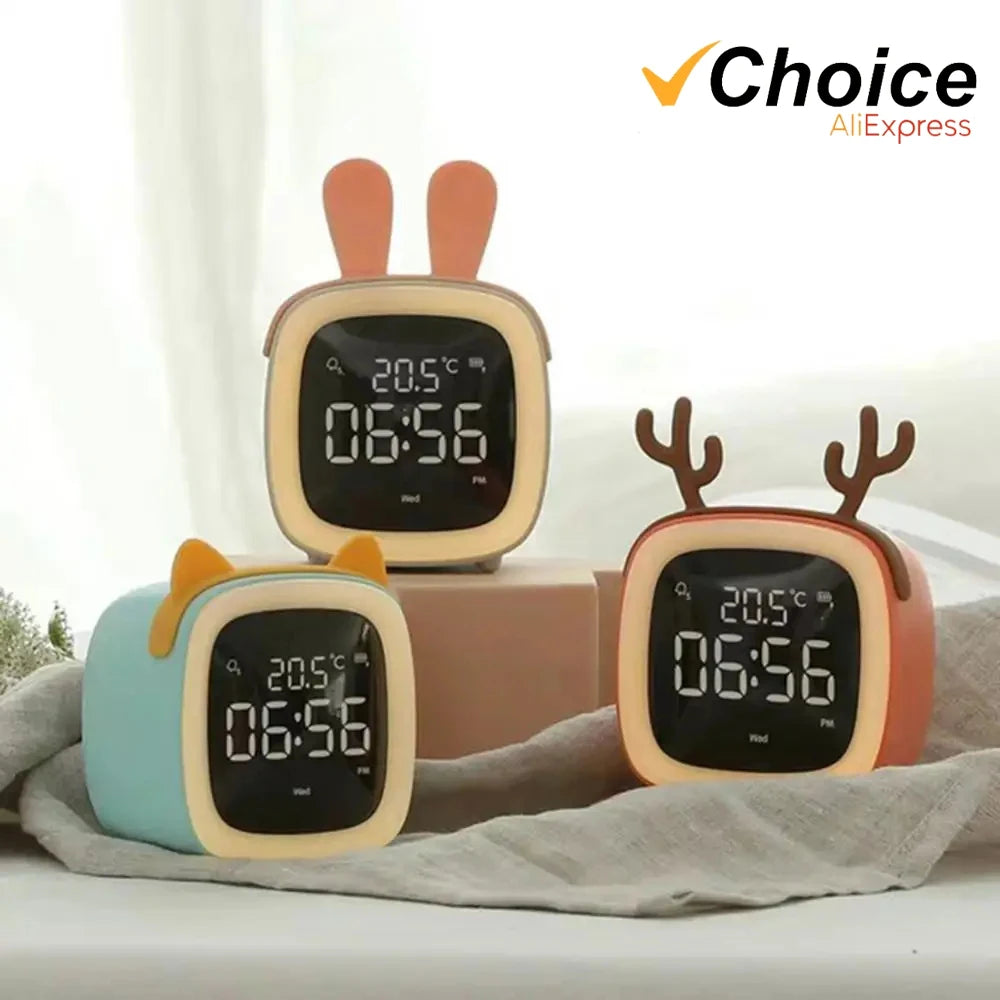 Cartoon Rabbit Deer Ear Alarm Clock Rechargeable Digital Display LED Nigh Light Table Clock Wall Clock Living Room LED Clock