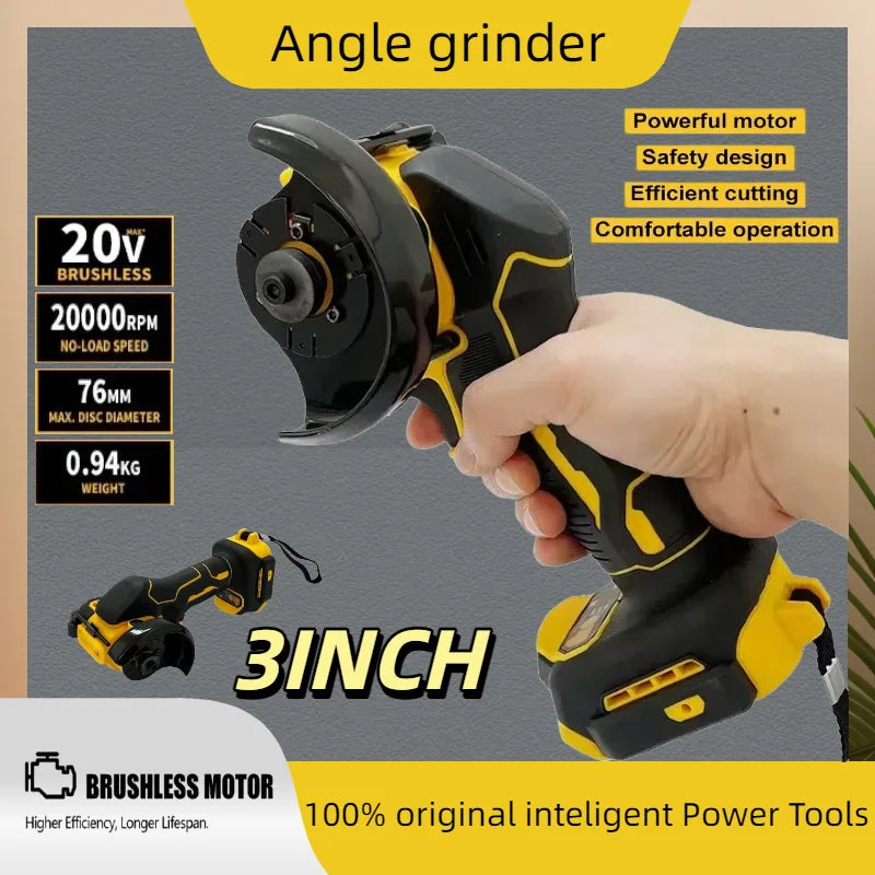 Cordless Angle Grinder 3 Inch Angle Grinder Machine Electric Cutting Power Tools Efficiency Longer Lifespan FOR DeWALT battery