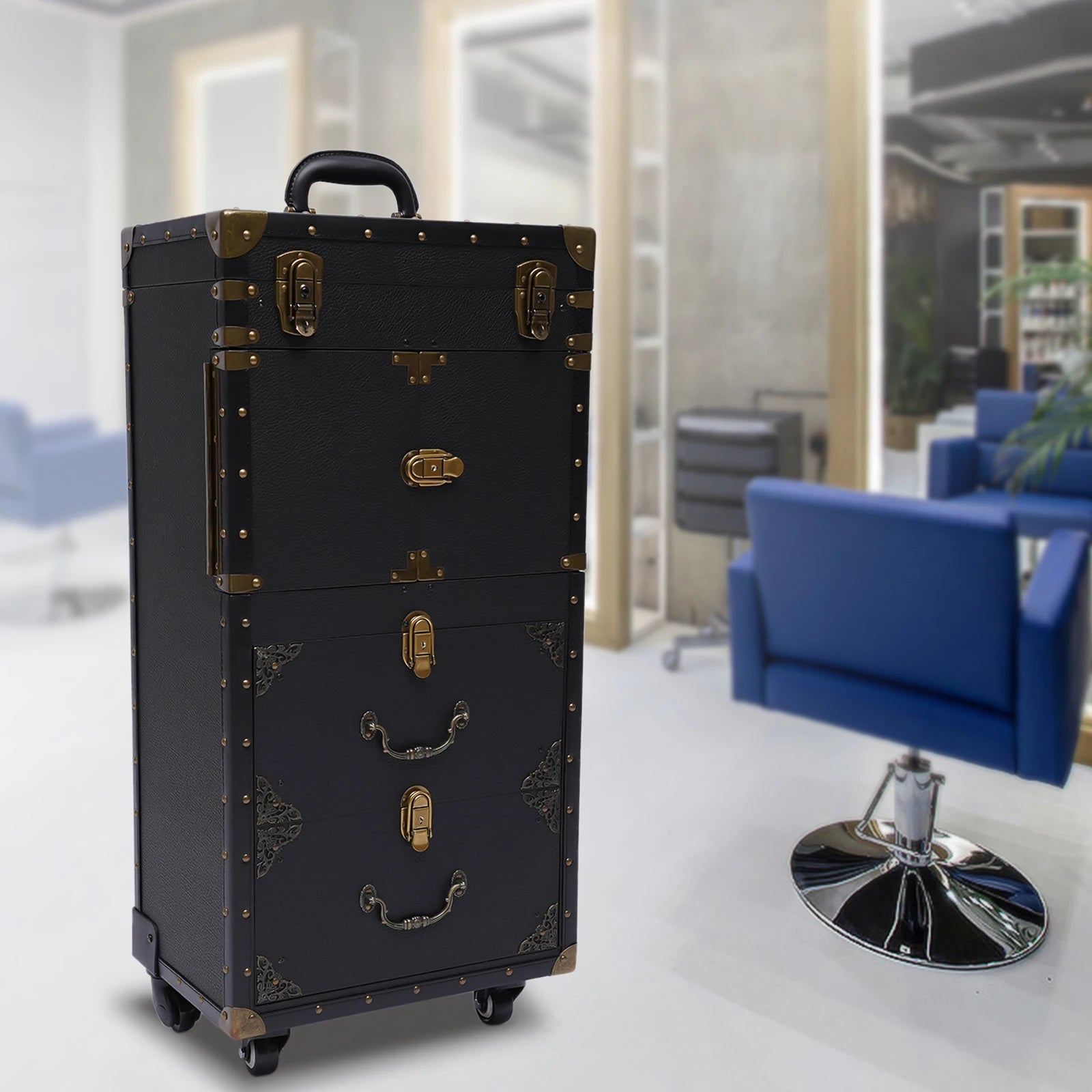 Rolling Lockable Makeup Train Case Hairdressing Trolley Stylist Beauty Salon Cosmetic Luggage Travel Organizer Tool Box