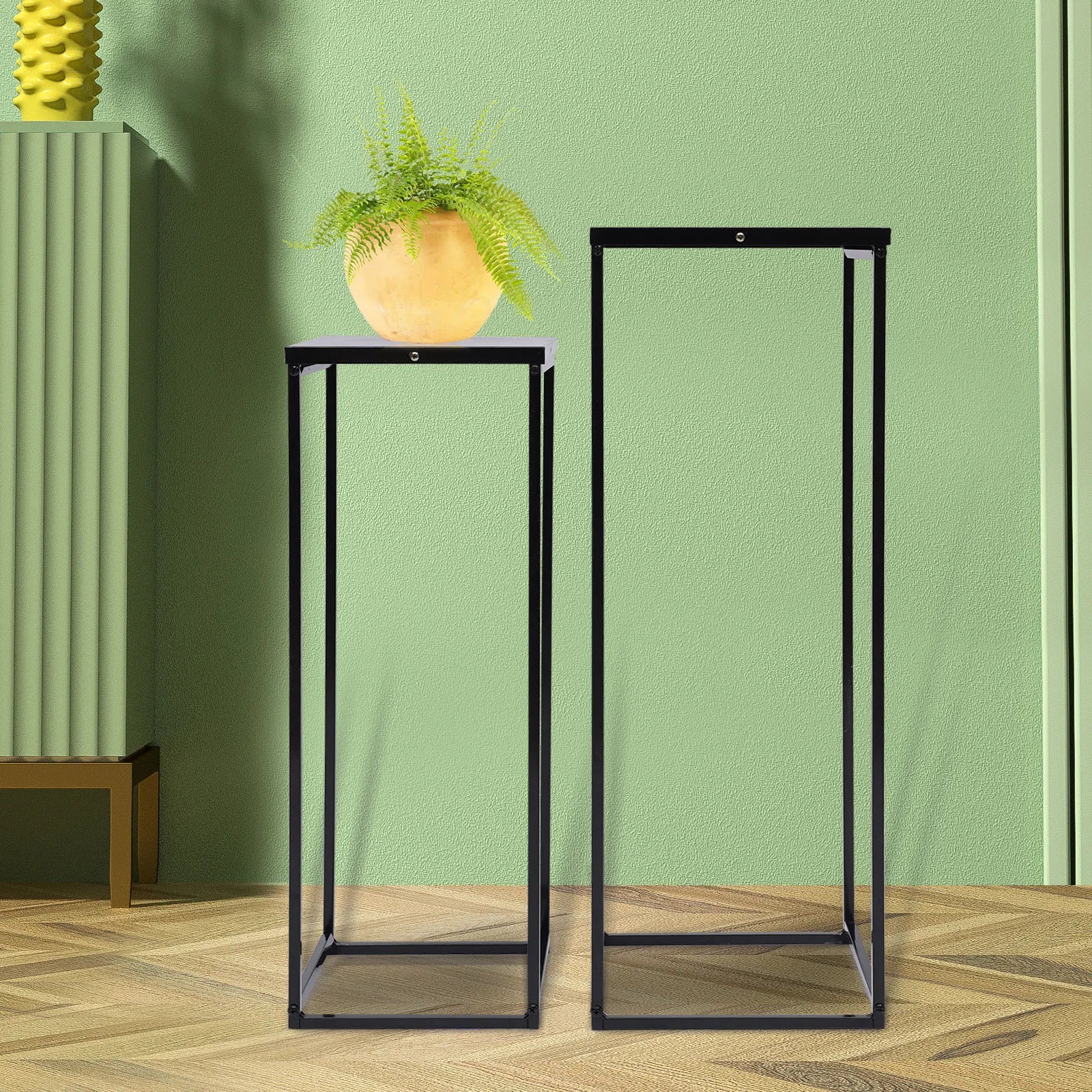 Black Set of 2 Metal Stand Plant Stand High Square Rack Flower Holder Wedding Living Room Patio Garden