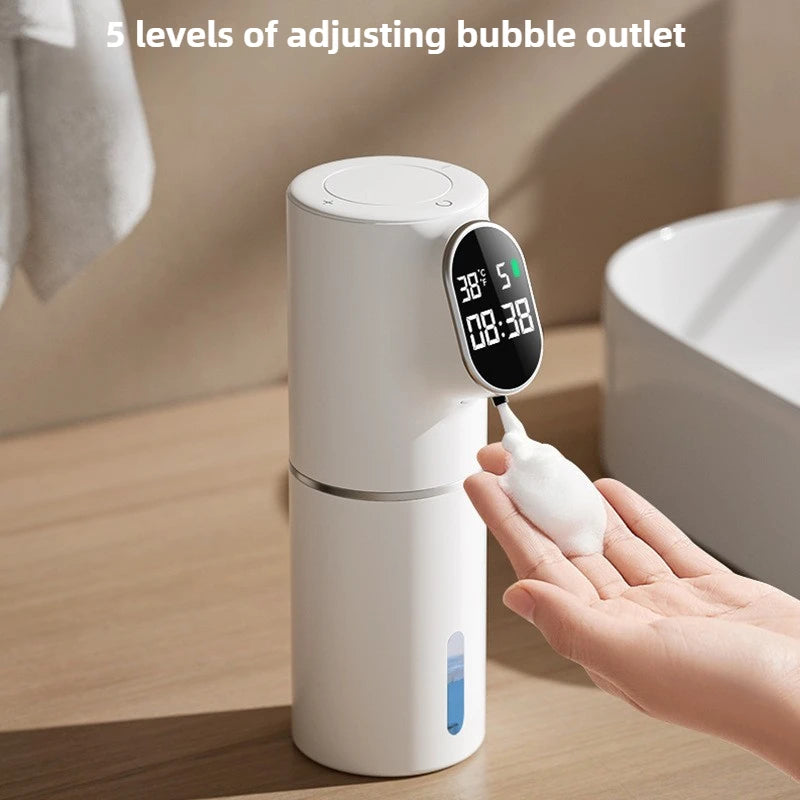 Automatic Foam Soap Dispensers with LED Display Soap Dispenser 5 Level Adjustable 2 in 1 Desktop & Wall Hanging for Bathroom
