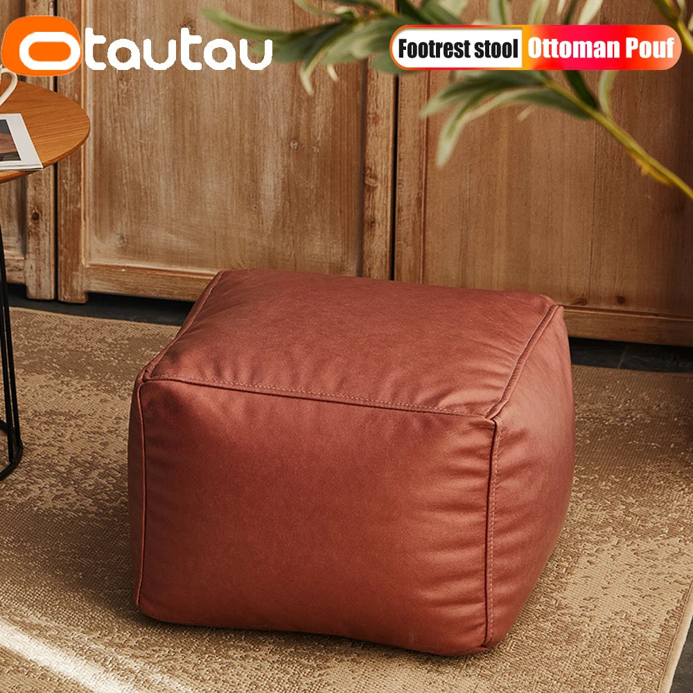 OTAUTAU Big Faux Leather Ottoman Pouf Stool with Filling Bean Bag Footrest Footstool Corner Door Side Seat Futon Frameless JD007