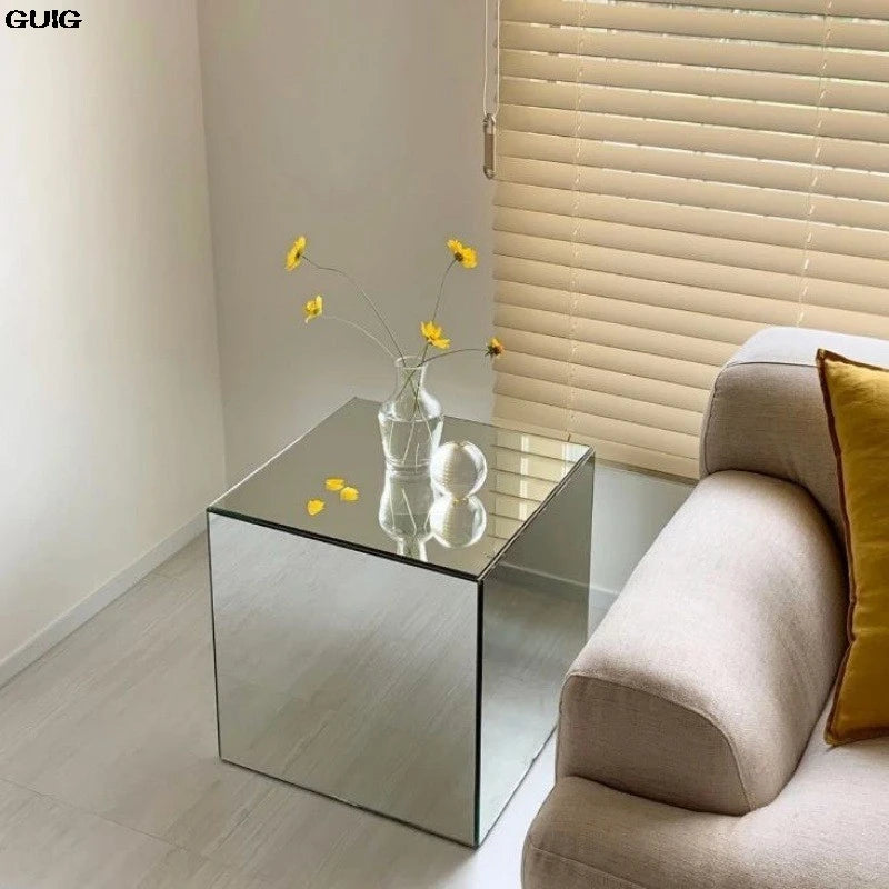 GUIG Mirror Acrylic Square Coffee Table Side Few Simple Bedside Table Decoration Window Base Aesthetic Furniture Meuble Chambre