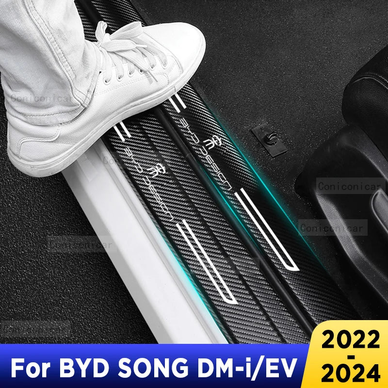 For BYD Song Plus EV DM 2022-2024 Auto Tailgate Guard Door Sill Pedal Carbon Fibre Texture Accessories Leather PU Car Sticker