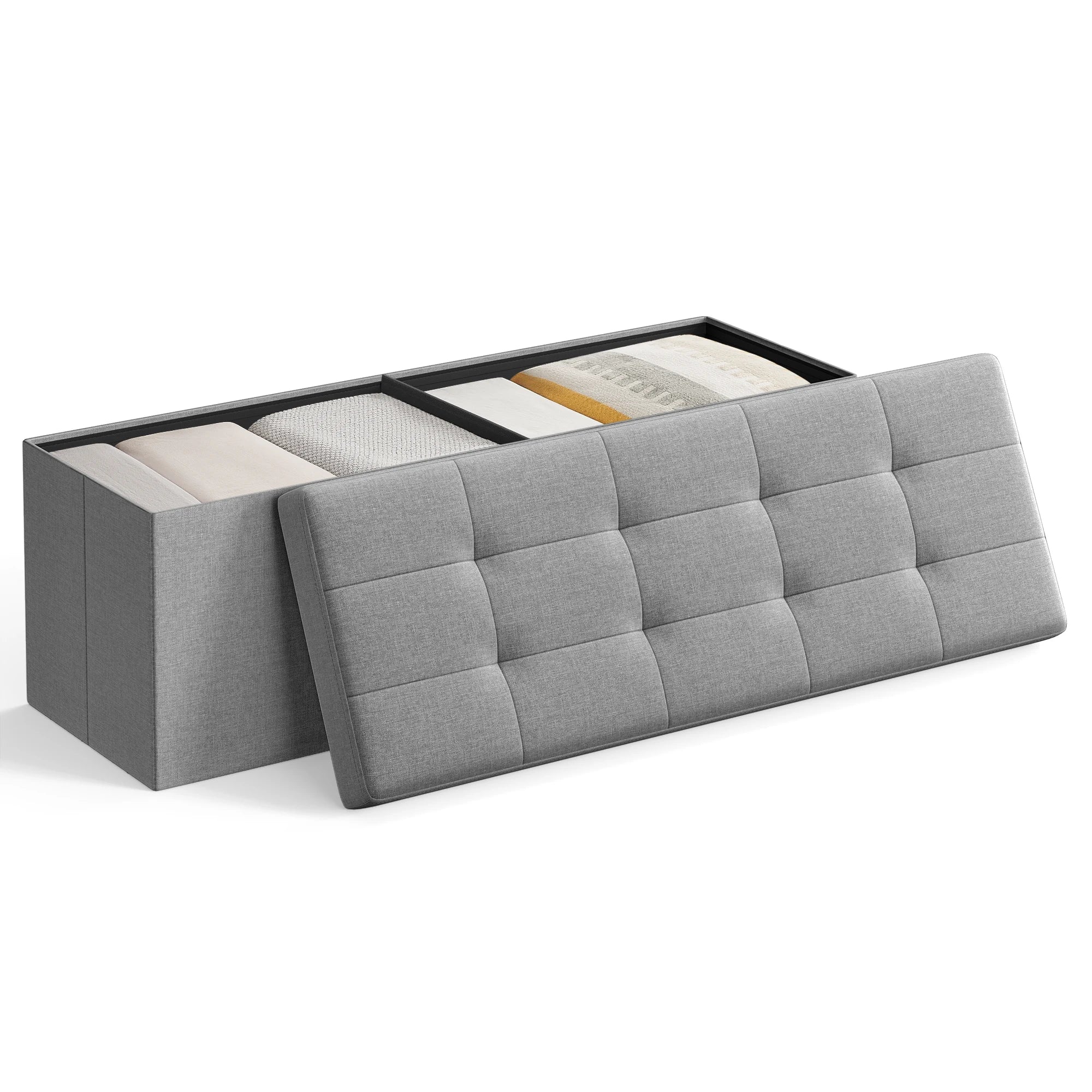 SONGMICS MAZIE Collection - 43 Inches Folding Storage Ottoman Bench, Ottoman Foot Rest, End of Bed Bench, Storage Chest