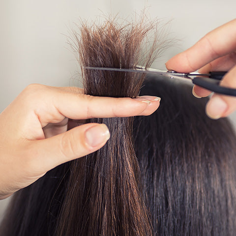 trimming split ends on brown hair