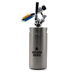 1 Gallon Mini Keg System with regulator, CO2 canister, and a faucet.