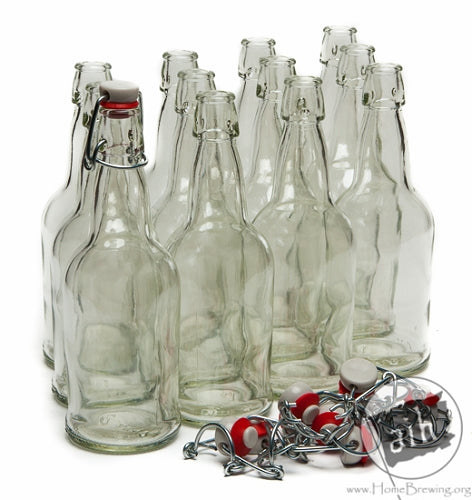 CLear Beer Bottles 16 oz,Encheng Easy Cap Glass Bottle with